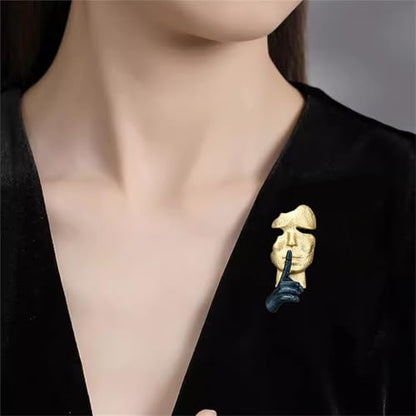 Gold Mask Enamel Lapel Brooch Pin for Women Men Abstract Art Enamel Brooch Silence is Thinker Badge Pin Accessories for Lapel Backpack Jacket Hat Bag - color: Gold