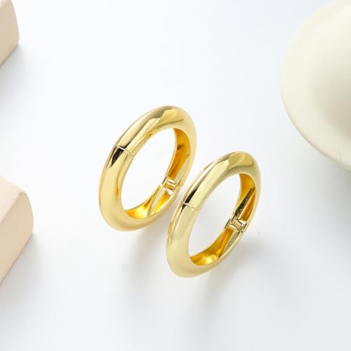 2pcs Gold Bangle Bracelets for Women, Trendy Hinged Cuff Open Wide Chunky Gold Bracelet Stack Arm Cuff Jewelry for Women - color: B-Gold Bangle