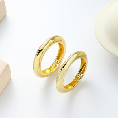 2pcs Gold Bangle Bracelets for Women, Trendy Hinged Cuff Open Wide Chunky Gold Bracelet Stack Arm Cuff Jewelry for Women - color: B-Gold Bangle