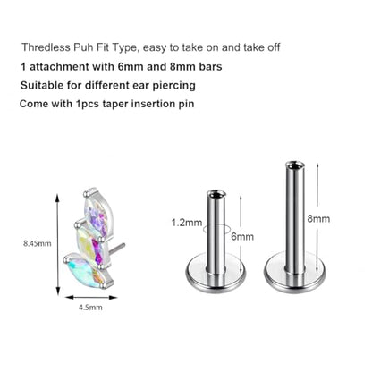 G23 Titanium Flat Back Earrings Studs 16g F136 Implant Grade Titanium Labrets Press Fit Threadless Push In Dainty Cartilage Helix Conch Lobe Lip Tragus Piercing Jewelry - style: 1pcs 3eye AB