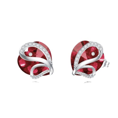 Butterfly Heart Birthstone Crystal Stud Earrings for Women S925 Sterling Silver Heart Birthstone Studs Birthday Gifts for Wife Mother Daughter Girlfriend Mom - color: 01-January