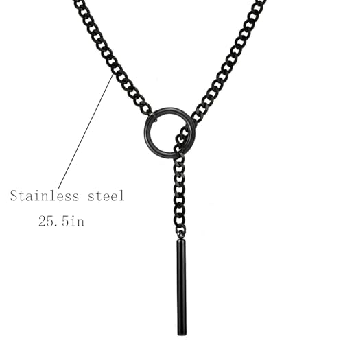 Choker Necklace for Women Gothic Goth Stainless Steel Slip Chain Chunky Long Drop Mens Punk Necklace Jewelry Gift - style: Black