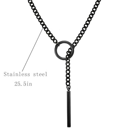 Choker Necklace for Women Gothic Goth Stainless Steel Slip Chain Chunky Long Drop Mens Punk Necklace Jewelry Gift - style: Black