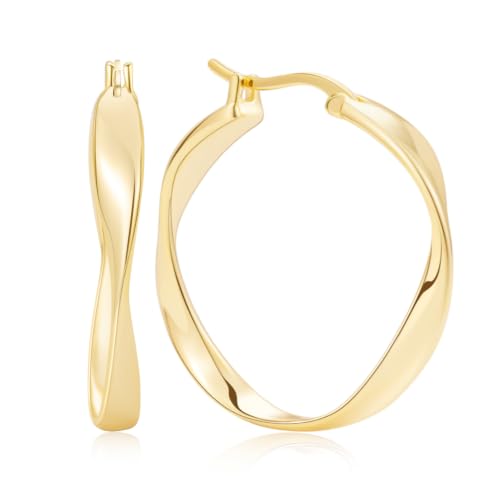 14K Gold Twisted Hoop Earrings for Women Thick Wave Gold Hoops Lightweight Hypoallergenic Elegant Jewelry 25/30MM - color: 30MM