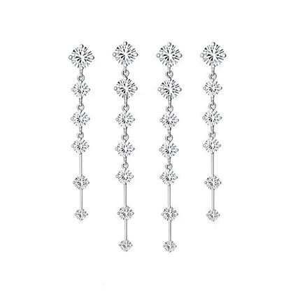 Rhinestone Earrings Dangling for Women Sparkly Silver Dangle Earrings Girls Long Chandelier Earrings Tassel Lightweight Ear Studs Cubic Zirconia (KE001S-W) - color: A-2 pair silver YE01S