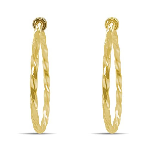 Clip On Spring Hoop Earrings for Non-Pierced Ears - color: Gold-Tone Twisted, size: 40mm