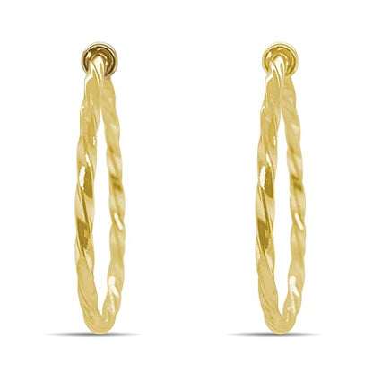 Clip On Spring Hoop Earrings for Non-Pierced Ears - color: Gold-Tone Twisted, size: 40mm