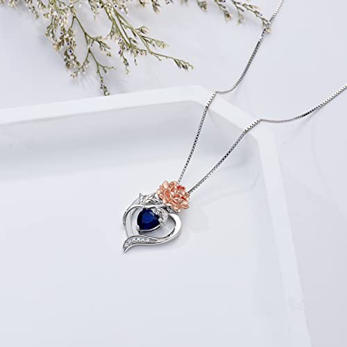 TOUPOP Birth Flower Necklace 925 Sterling Silver Heart Birthstone Pendant Necklaces Birth Month Floral Jewelry Birthday Valentines Day Mothers Day Gifts for Women Wife Mom - style: 9-September-Peony