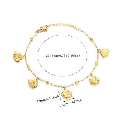Lit Wall Gold Anklets for Women 18K Gold Plated Adjustable Summer Simple Foot Jewelry Ankle Bracelet for Women - style: Fish