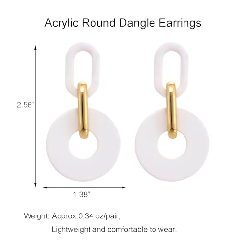 RUOFFETA Acrylic Rectangle Earrings, Fashion Acrylic Square/Oval/Hoop Statement Drop Earrings for Women - color: White Round