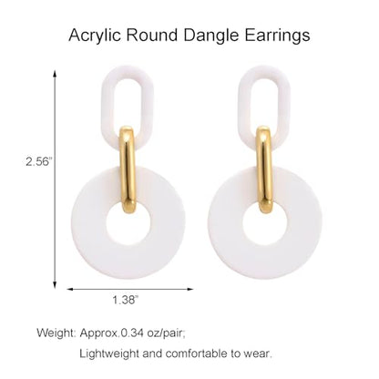 RUOFFETA Acrylic Rectangle Earrings, Fashion Acrylic Square/Oval/Hoop Statement Drop Earrings for Women - color: White Round