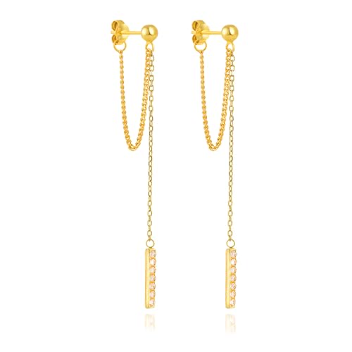 Long Chain Drop Earrings for Women, 925 Sterling Silver, Dainty Dangling Elegant Earrings for Daily Wear, Gift for Her - color: G-FC
