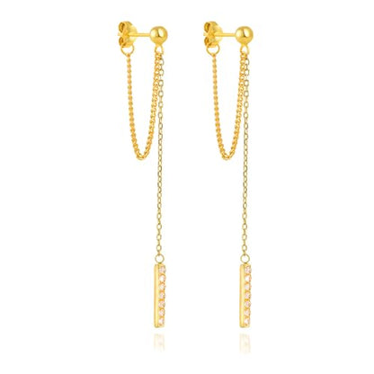 Long Chain Drop Earrings for Women, 925 Sterling Silver, Dainty Dangling Elegant Earrings for Daily Wear, Gift for Her - color: G-FC