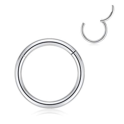 FUNLMO 316L Surgical Steel Hinged Segment Nose Ring Hoop for Nose Septum Cartilage Helix Tragus Conch Rook Daith Lobe Lip Piercings 1 Pc - color: Silver