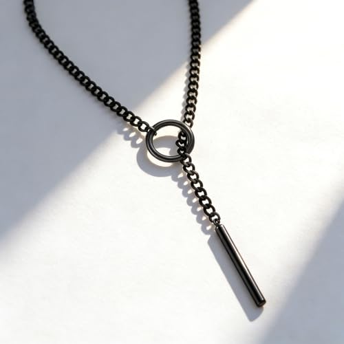 Choker Necklace for Women Gothic Goth Stainless Steel Slip Chain Chunky Long Drop Mens Punk Necklace Jewelry Gift - style: Black