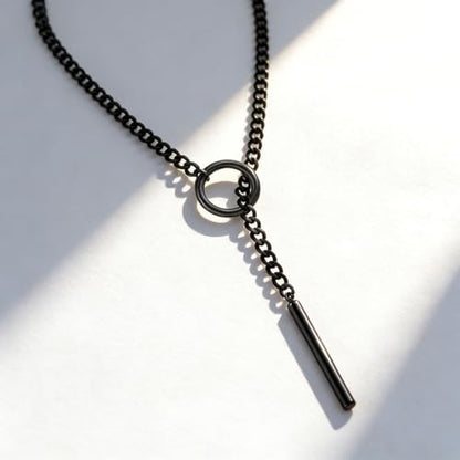 Choker Necklace for Women Gothic Goth Stainless Steel Slip Chain Chunky Long Drop Mens Punk Necklace Jewelry Gift - style: Black