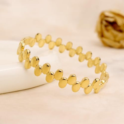 Chunky Gold Silver Bangle Bracelet for Women | Trendy, Minimalist, Oval Beads, Non Tarnish, Adjustable Bracelets, Prom, Party Jewelry Gift - color: Gold
