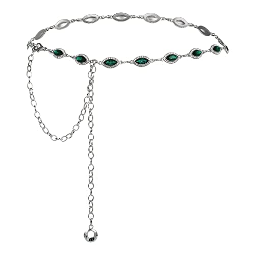 ILuvatar Green Glass Diamond Chain Belt - Metal Women's Western Style Dress Belt - color: Green-s2