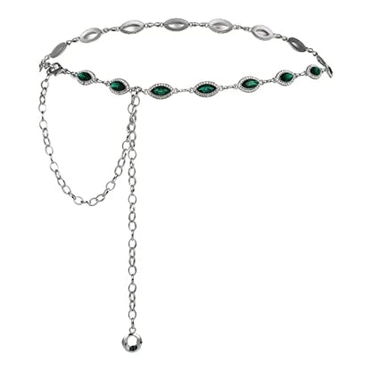 ILuvatar Green Glass Diamond Chain Belt - Metal Women's Western Style Dress Belt - color: Green-s2