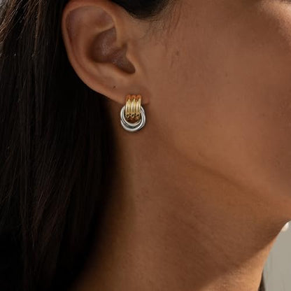 SHERLOVE Chunky Knot Gold Earrings Women Statement Drop Dangle Earrings | 14K Gold Plated Hypoallergenic Lightweight,Trendy Dainty Elegant Cute,Women Gold Jewelry Fashion Accessories Gifts - color: Knot Double Two Tone C