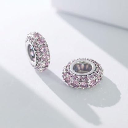 KEQ 925 Silver Spacer Stopper Bead Charms Clearance for Pandora Bracelets Birthstone CZ Always Stopper Birthday Gifts for Mom Grandmom Granddaughter Wife Sisters Friends - color: Pink(2 Pcs)