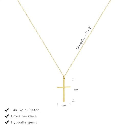Airmb Cross Necklace for Women Gold/Silver Plated Layered Dainty Cross Chain Trendy Choker Satellite Charm Small Crucifix Pendant Gold/Silver Necklace Stackable Hypoallergenic Delicate Gift for Women - color: Gold-Slender Cross