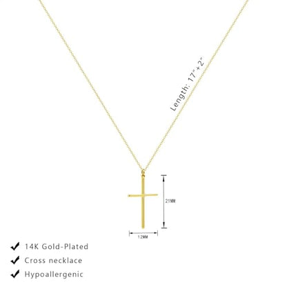 Airmb Cross Necklace for Women Gold/Silver Plated Layered Dainty Cross Chain Trendy Choker Satellite Charm Small Crucifix Pendant Gold/Silver Necklace Stackable Hypoallergenic Delicate Gift for Women - color: Gold-Slender Cross