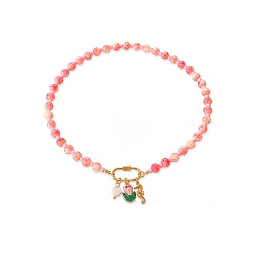 LIU JUN Colorful Beaded Necklace for Women, Chunky Boho Fish Starfish Conch Pendant Acrylic Bead Necklaces Cute Y2K Summer Beach Jewelry Gifts - color: Seahorse