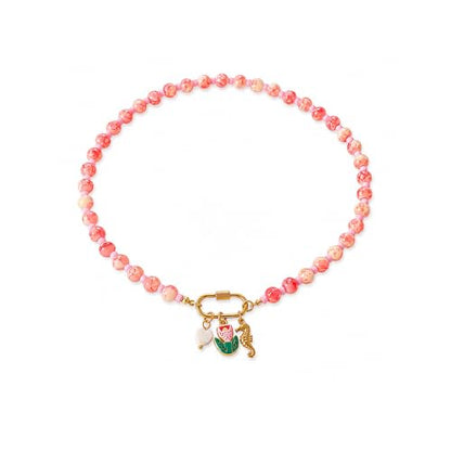LIU JUN Colorful Beaded Necklace for Women, Chunky Boho Fish Starfish Conch Pendant Acrylic Bead Necklaces Cute Y2K Summer Beach Jewelry Gifts - color: Seahorse