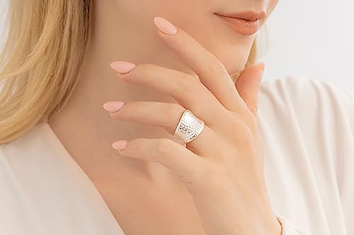 Handmade Hammered Sterling Silver Wide Band Ring - color: Brass (Silver)