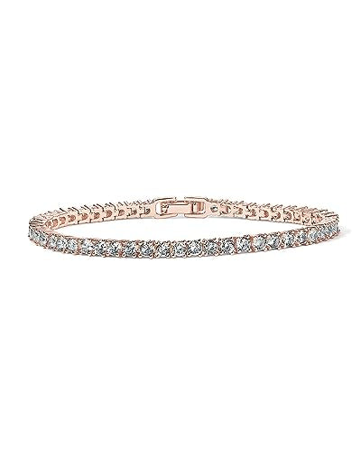 PAVOI 14K Gold Plated 3mm Cubic Zirconia Classic Tennis Bracelet | Gold Bracelets for Women - color: 14K Rose Gold, size: 7 Inches