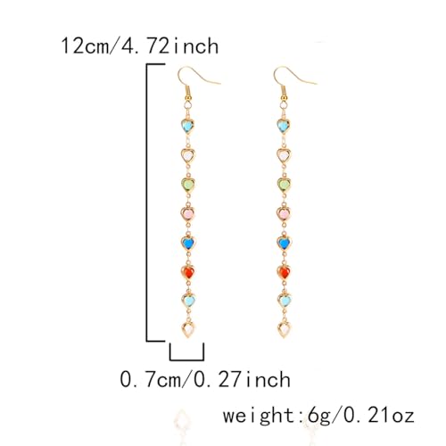 Sparkly Crystal Heart Long Chain Drop Earrings For Women Colorful Love Heart Tassel Statement Dangle Earrings Birthday Prom Jewelry Gifts - color: Gold