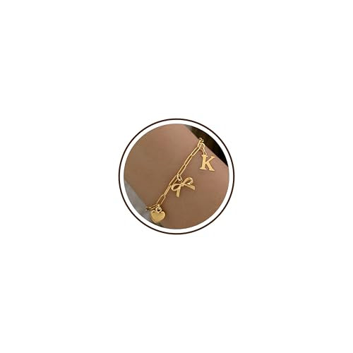 14K Gold Plated Bracelet for Women Simple Jewelry Initial A-Z Bracelet Dainty Chain Gifts for Women Birthday Unique Dainty Letter Charm Bracelet with Bow Anniversaries Gifts for Mother Her Jewelry Gift - style: K