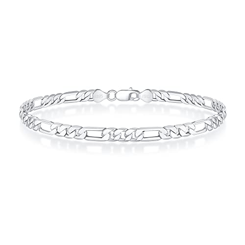 BRIJEWNES 4/5MM Sterling Silver FIGARO Chain Bracelet 925 Silver Link Chain Bracelet for Men