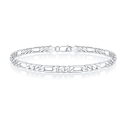 BRIJEWNES 4/5MM Sterling Silver FIGARO Chain Bracelet 925 Silver Link Chain Bracelet for Men