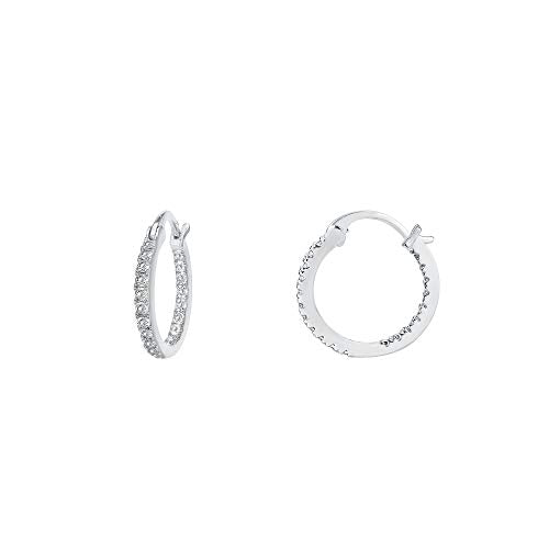 PAVOI 14K Gold Plated 925 Sterling Silver Post Cubic Zirconia Hoop Earrings | 925 Sterling Silver Posts, Cubic Zirconia Hoop Earrings for Women, Rhinestone Hoop Earrings, Sparkly Hoops - color: White Gold, size: 15 Millimeters