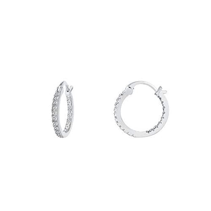 PAVOI 14K Gold Plated 925 Sterling Silver Post Cubic Zirconia Hoop Earrings | 925 Sterling Silver Posts, Cubic Zirconia Hoop Earrings for Women, Rhinestone Hoop Earrings, Sparkly Hoops - color: White Gold, size: 15 Millimeters