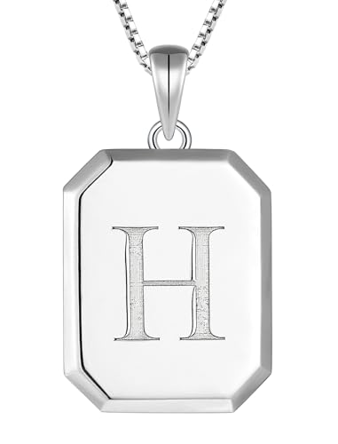 YL Initial Necklace 925 Sterling Silver Square/Round/Heart Letter Pendant A-Z Alphabet Polished Jewelry for Women - color: Letter-H, style: Square Shaped