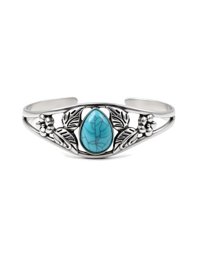Boho Vintage Turquoise Cuff Bracelet for Women Silver Open Bangle Cuff Western Adjustable Bracelet for Everyday Wear