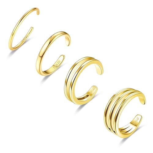 LOFITOR 4PCS Gold Toe Rings for Women Non Tarnish Waterproof Toe Ring Set | 14K Gold Filled Dainty Stackable Cute Thin Adjustable Open Band Toe Ring Cz Foot Jewelry For Beach Summer Hawaiian - style: Simple Style