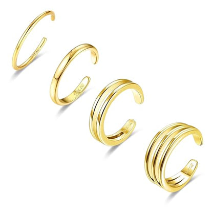 LOFITOR 4PCS Gold Toe Rings for Women Non Tarnish Waterproof Toe Ring Set | 14K Gold Filled Dainty Stackable Cute Thin Adjustable Open Band Toe Ring Cz Foot Jewelry For Beach Summer Hawaiian - style: Simple Style