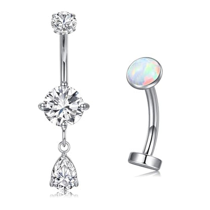 VCMART Belly Button Ring Belly Button Piercing Belly Rings Dangle Belly Button Rings Surgical Steel Clicker Floating Belly Button Rings for Women 14G Silver Gold Belly Navel Piercings Jewelry - color: C4 -2pcs, silver