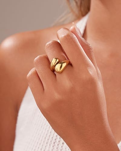 YeGieonr Gold Rings for Women Non Tarnish, 18K Gold Plated Stainless Steel North Star Signet Ring, Waterproof Dainty Pinky Statement Ring, Tarnish Free Gold Jewelry for Women - color: Waterdrop