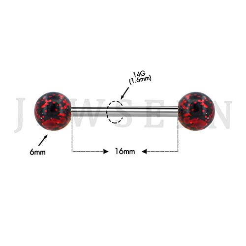 5PCS 14G 316L Stainless Steel Red Black Acrylic Balls Tongue Barbell Painting Tongue Rings Piercing