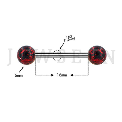 5PCS 14G 316L Stainless Steel Red Black Acrylic Balls Tongue Barbell Painting Tongue Rings Piercing