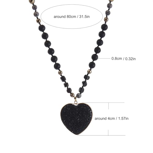 Long Necklaces for Women Boho, Oval Waterdrop Turquoise Pendant, Natural Stone Beaded, Handmade,Vintage & Elegance, Boho Fashion Charm Beaded Necklace for Women - style: K-Heart Lava Rock Pendant