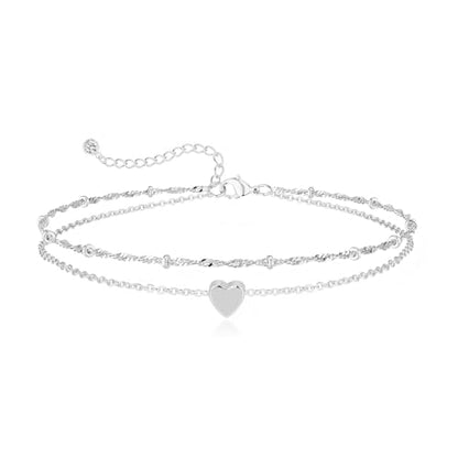 MFRYK Gold Ankle Bracelets for women,14k Gold/Silver Plated Waterproof Layered lightweight Cuban Link Figaro Chain Heart anklet butterfly anklet Pearl Ankle Bracelets Set Gold Anklets for women Trendy Jewelry Gift for Women - style: 2 anklets layered hear