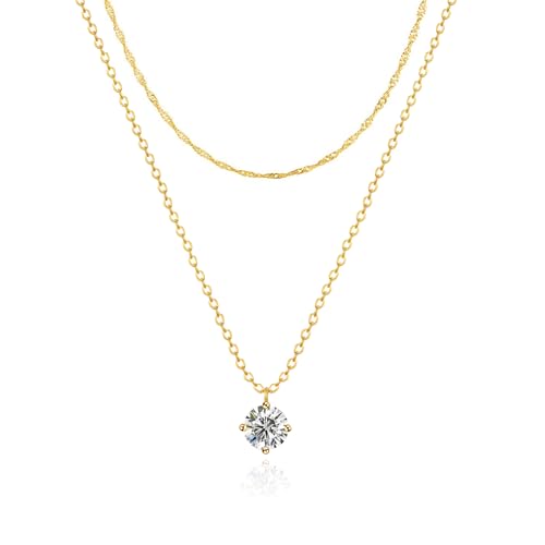 Zeffy Diamond Necklaces for Women, Dainty Gold Necklace 18k Gold Plated Layered Necklaces Simple Gold CZ Diamond Pendant Necklaces for Women Trendy Jewelry Gifts for Girls - color: Gold CZ Layered Necklace