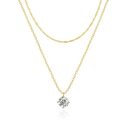 Zeffy Diamond Necklaces for Women, Dainty Gold Necklace 18k Gold Plated Layered Necklaces Simple Gold CZ Diamond Pendant Necklaces for Women Trendy Jewelry Gifts for Girls - color: Gold CZ Layered Necklace