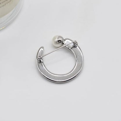 Crescent Round Hollow Out Brooch Lapel Pin for Women Girls - Simulated Pearl Moon Geometric Circle Shawl Brooches Sweater Scarf Dress Suit Corsage Clothes Decorations Pins Elegant Jewelry Wedding Prom